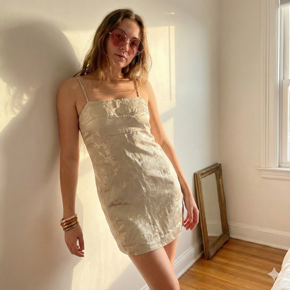 Realisation Par Gold Satin Floral Mini Dress